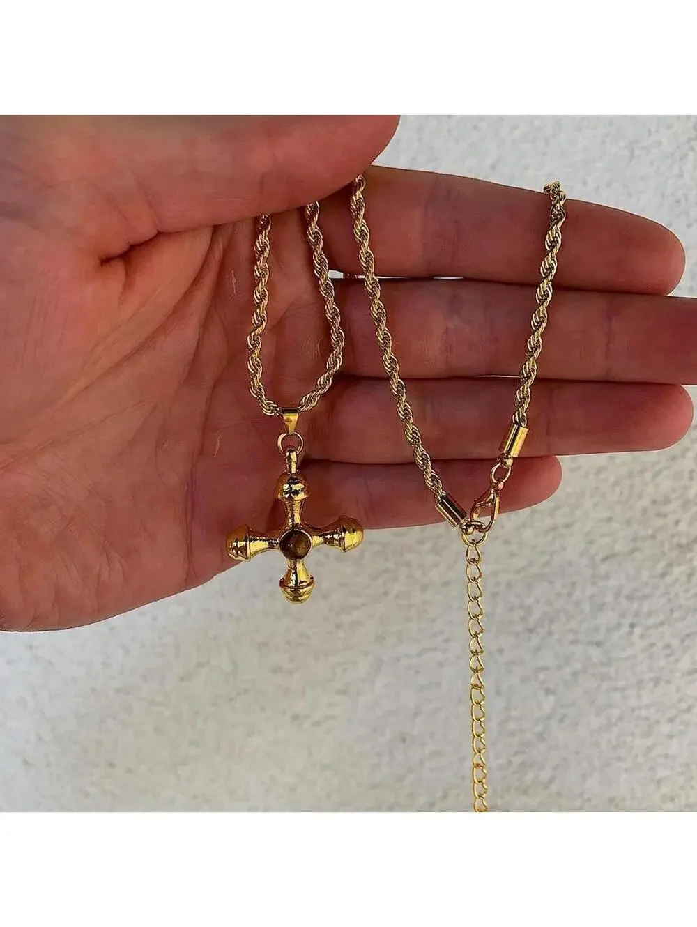 Y2k 2000s style Cyber Star Cross Pendant Gold Rope Chain Necklace. Stainless